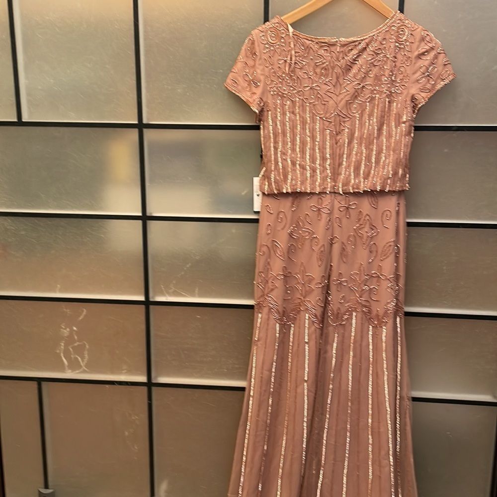 ADRIANNA PAPELL SHORT SLEEVE BLOUSON BEADED GOWN IN ROSE GOLD - Picture 10 of 14